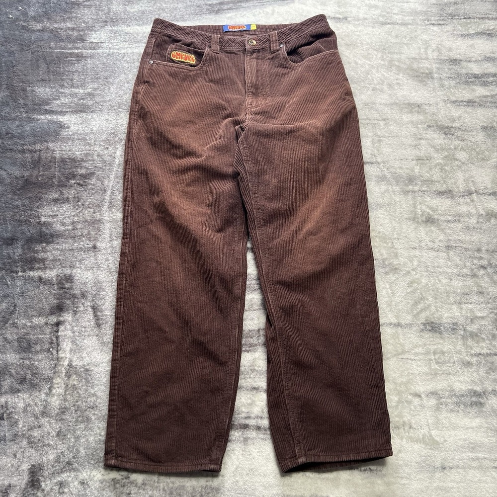 Empyre Y2K Men Pants 30 Brown Corduroy Relax Button Relaxed Baggy Skater